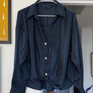 Zara Satin Navy Blue Women's Top